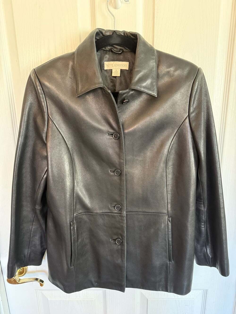 Petite Sophisticate Vintage 90s Style Black Genuine Leather Jacket Women’s S